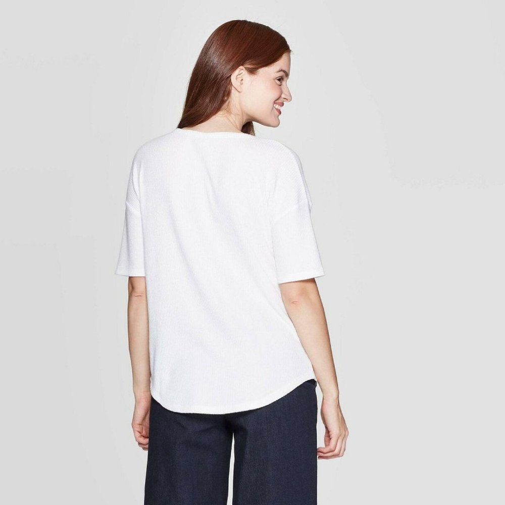 NWT A New Day V Neck Rib T-Shirt XL White - Picture 2 of 4
